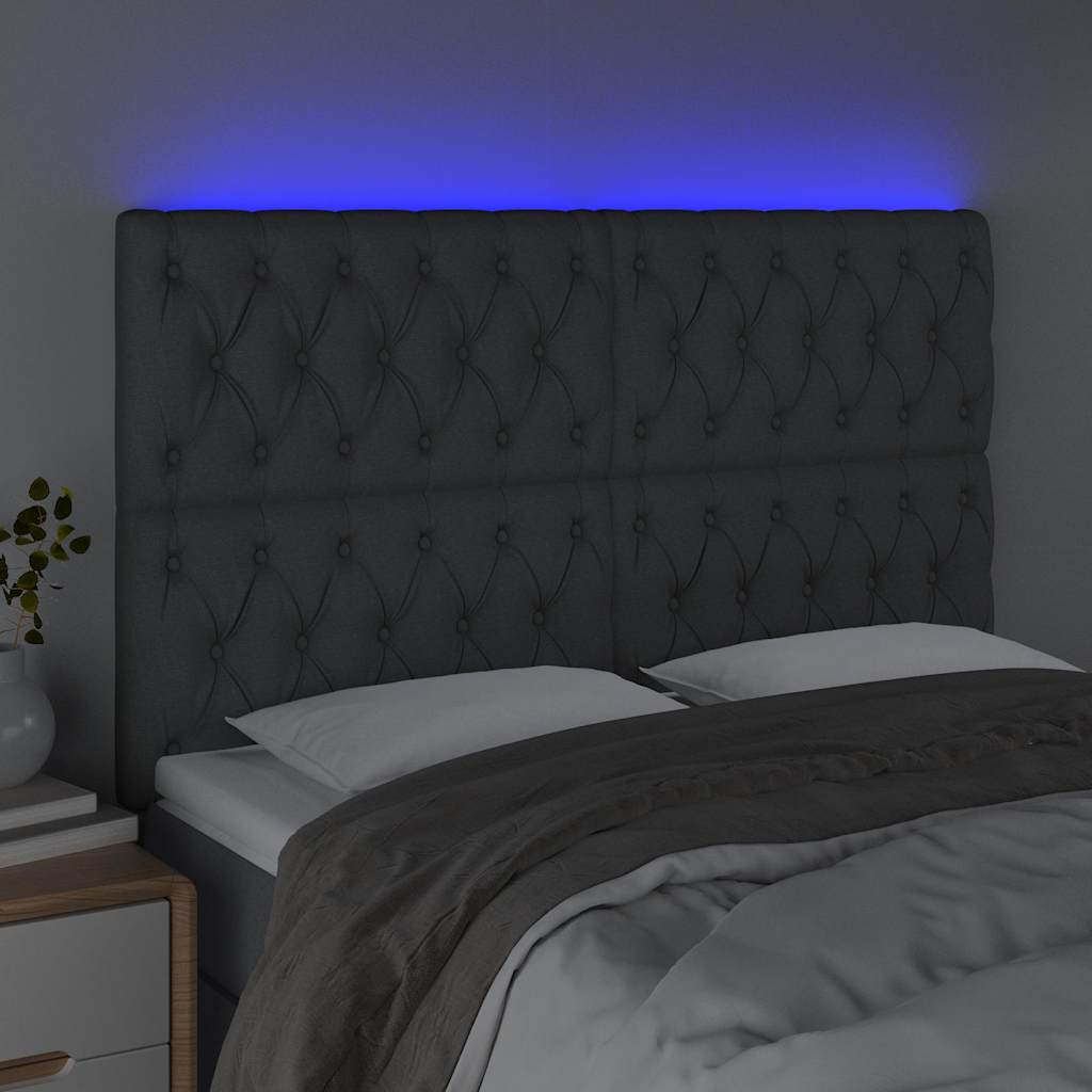 Vidaxl hoofdbord led 144x7x118 128 cm stof donkergrijs