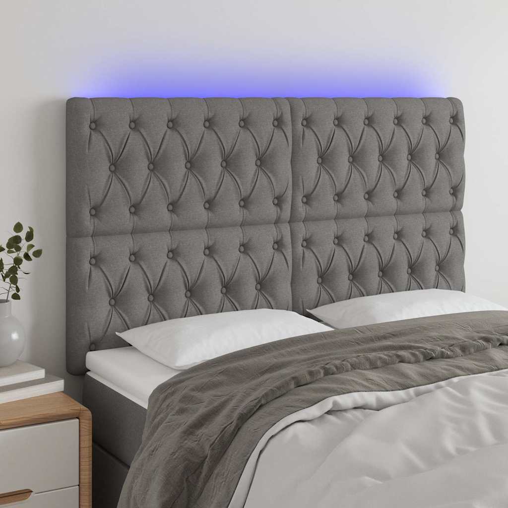 Vidaxl hoofdbord led 144x7x118 128 cm stof donkergrijs