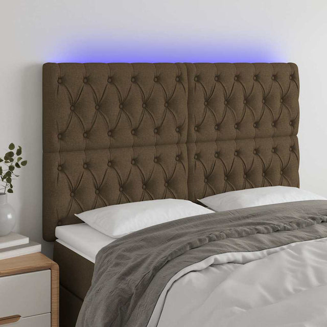 Vidaxl hoofdbord led 144x7x118 128 cm stof donkerbruin