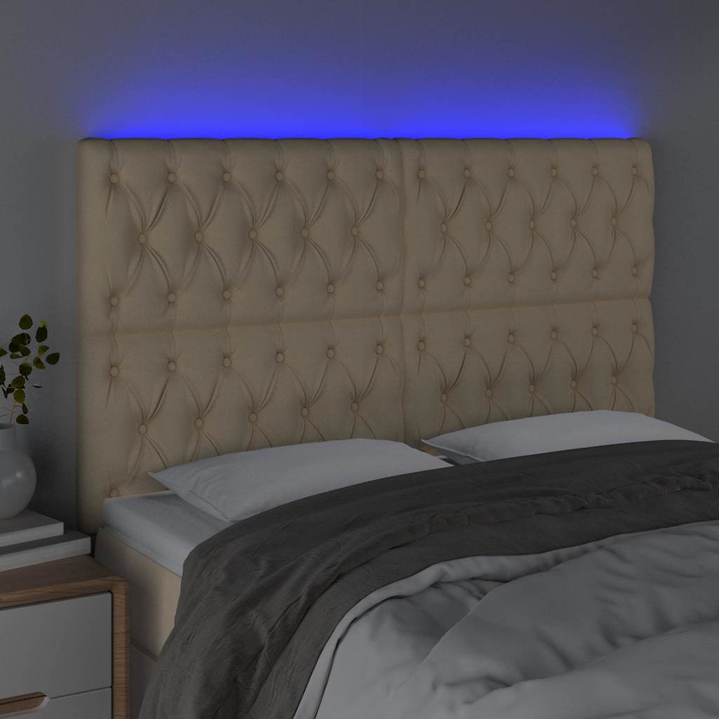 Vidaxl hoofdbord led 144x7x118 128 cm stof crèmekleurig