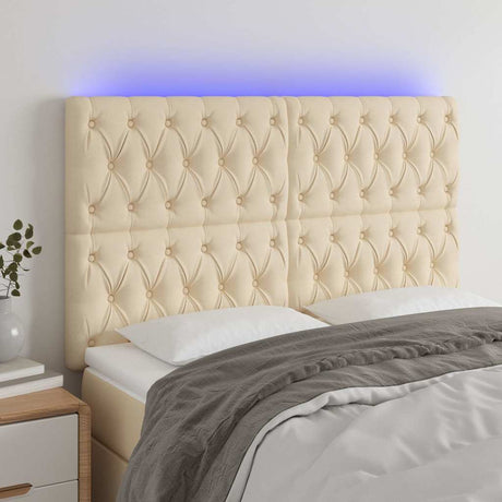Vidaxl hoofdbord led 160x7x118 128 cm stof crèmekleurig