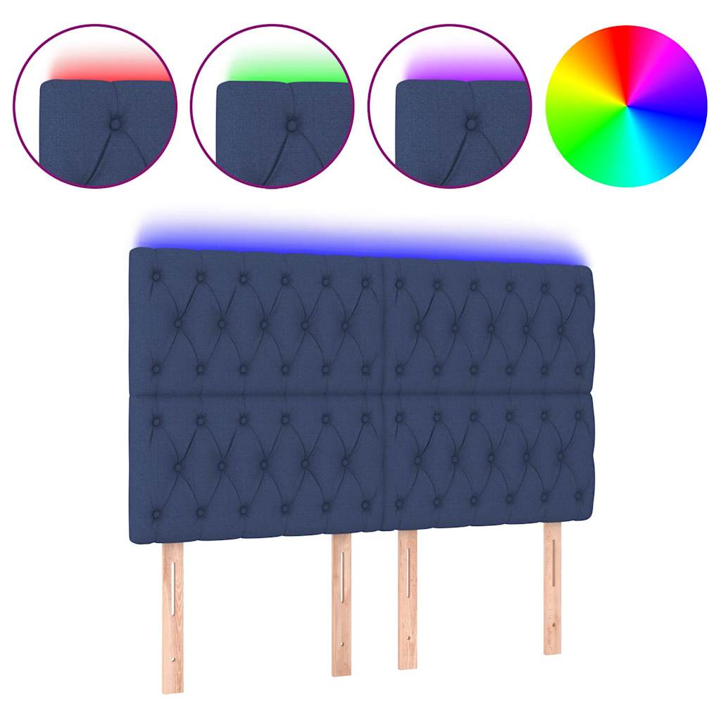 Vidaxl hoofdbord led 160x7x118 128 cm stof blauw