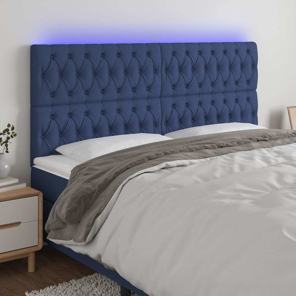 Vidaxl hoofdbord led 180x7x118 128 cm stof blauw