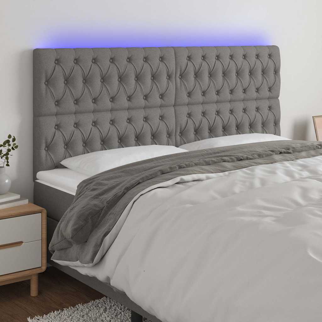 Vidaxl hoofdbord led 200x7x118 128 cm stof donkergrijs