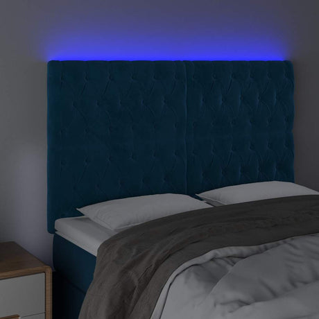 Vidaxl hoofdbord led 144x7x118 128 cm fluweel donkerblauw