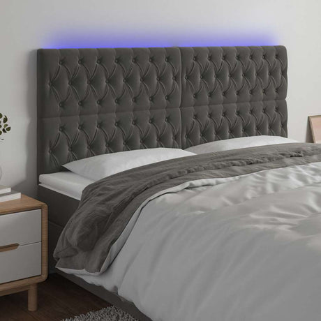 Vidaxl hoofdbord led 200x7x118 128 cm fluweel donkergrijs