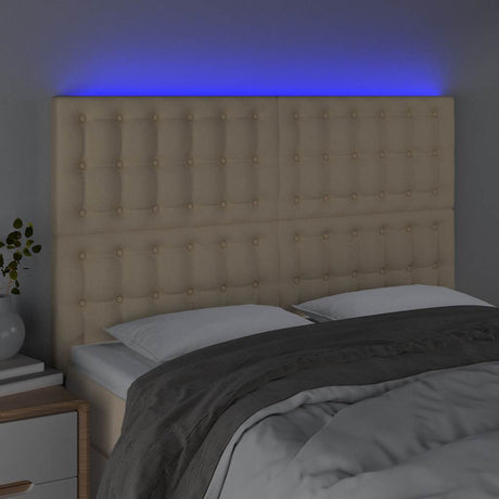 Vidaxl hoofdbord led 144x5x118 128 cm stof crèmekleurig