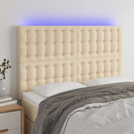 Vidaxl hoofdbord led 144x5x118 128 cm stof crèmekleurig