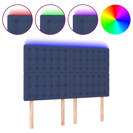 Vidaxl hoofdbord led 144x5x118 128 cm stof blauw