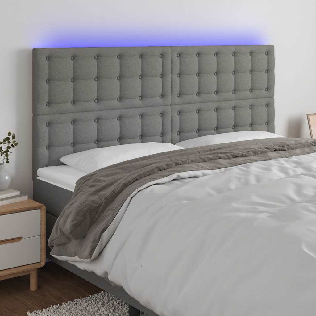 Vidaxl hoofdbord led 180x5x118 128 cm stof donkergrijs