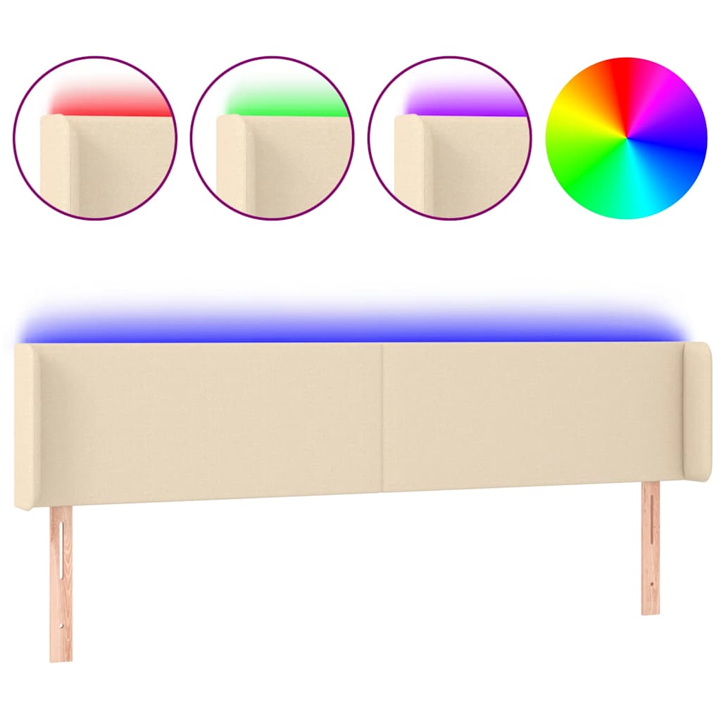 Vidaxl hoofdbord led 203x16x78 88 cm stof crèmekleurig
