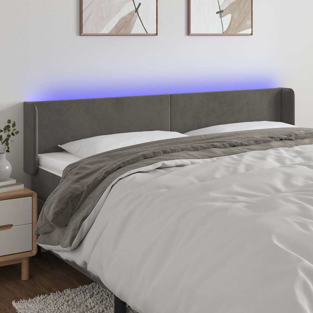 Vidaxl hoofdbord led 163x16x78 88 cm fluweel donkergrijs