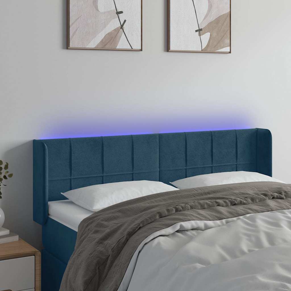 Vidaxl hoofdbord led 147x16x78 88 cm fluweel donkerblauw