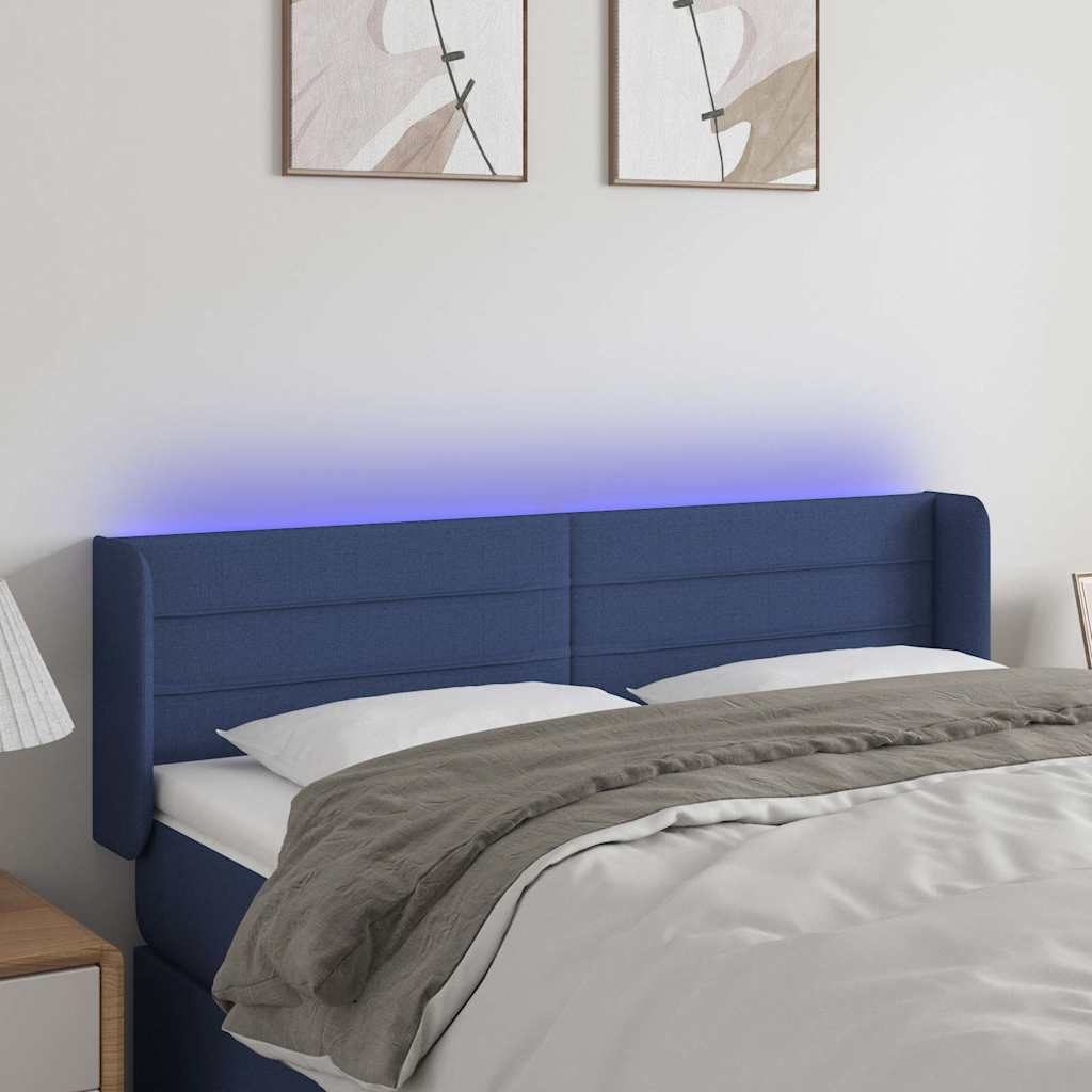 Vidaxl hoofdbord led 147x16x78 88 cm stof blauw