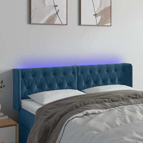 Vidaxl hoofdbord led 147x16x78 88 cm fluweel donkerblauw