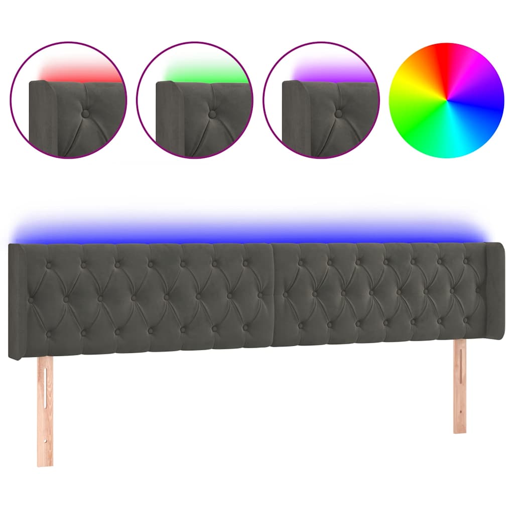 Vidaxl hoofdbord led 183x16x78 88 cm fluweel donkergrijs
