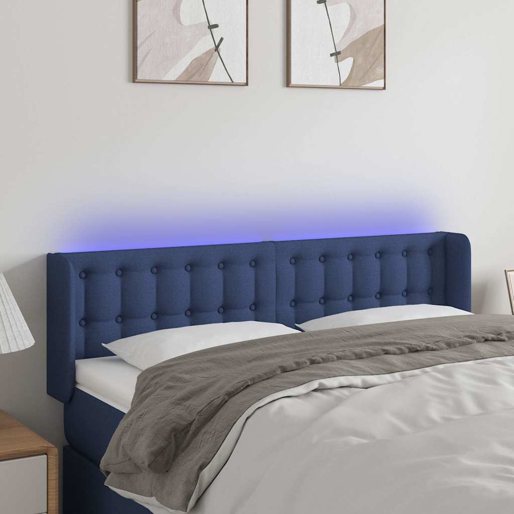 Vidaxl hoofdbord led 147x16x78 88 cm stof blauw