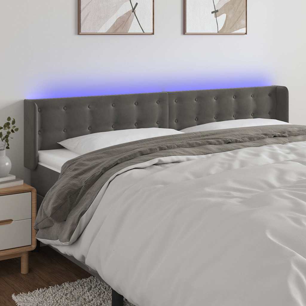 Vidaxl hoofdbord led 203x16x78 88 cm fluweel donkergrijs