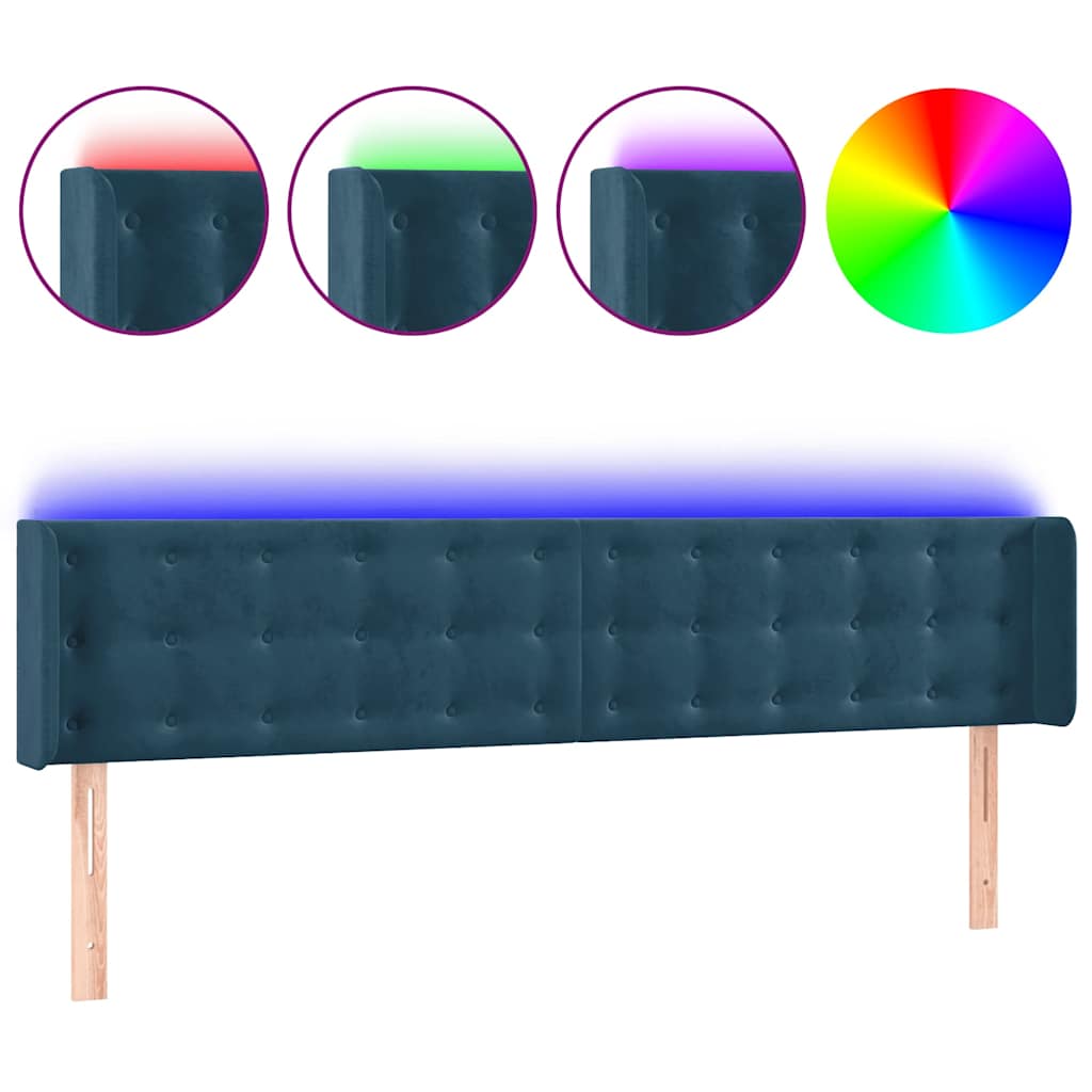 Vidaxl hoofdbord led 203x16x78 88 cm fluweel donkerblauw