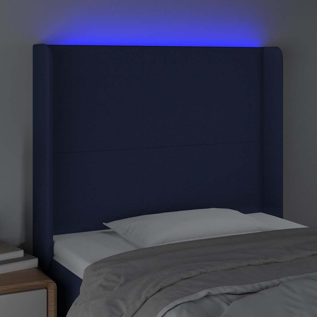 Vidaxl hoofdbord led 93x16x118 128 cm stof blauw