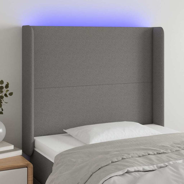 Vidaxl hoofdbord led 103x16x118 128 cm stof donkergrijs