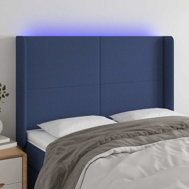 Vidaxl hoofdbord led 147x16x118 128 cm stof blauw