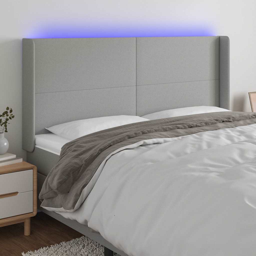 Vidaxl hoofdbord led 183x16x118 128 cm stof lichtgrijs