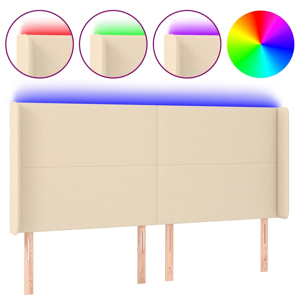 Vidaxl hoofdbord led 183x16x118 128 cm stof crèmekleurig