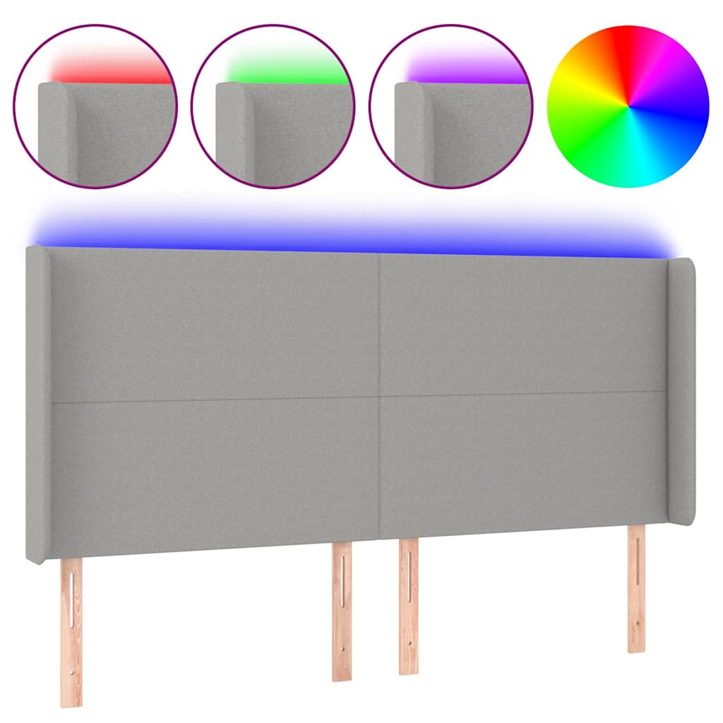 Vidaxl hoofdbord led 203x16x118 128 cm stof lichtgrijs