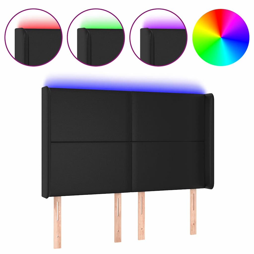 Vidaxl hoofdbord led 147x16x118 128 cm kunstleer zwart