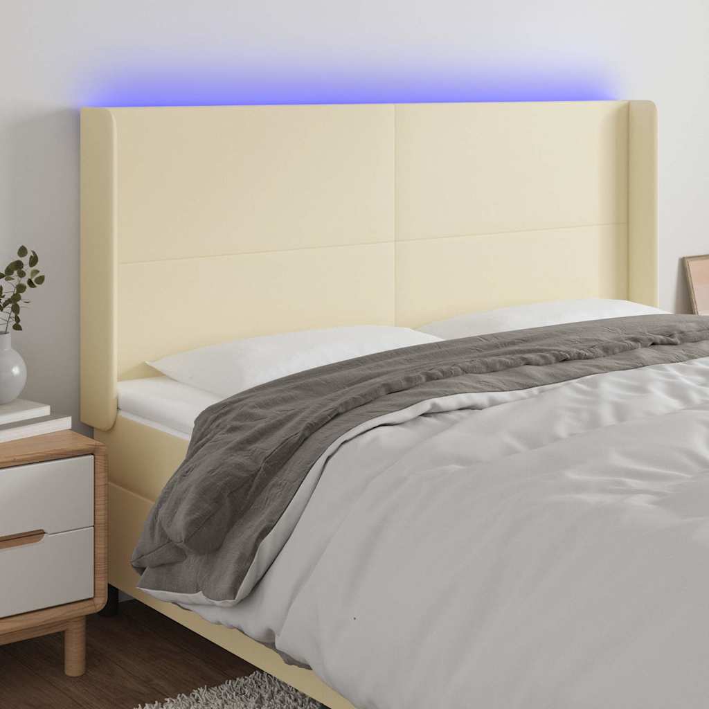 Vidaxl hoofdbord led 183x16x118 128 cm kunstleer crèmekleurig