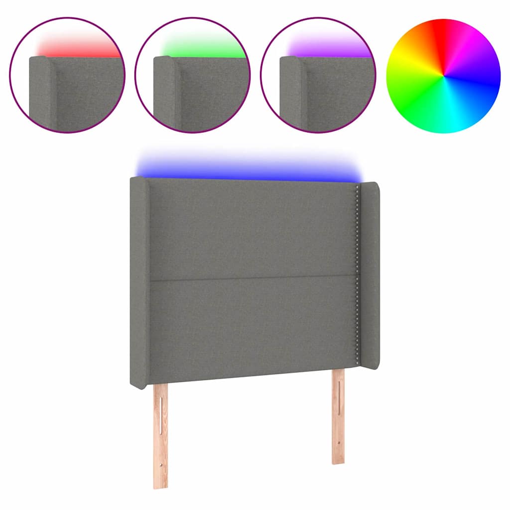 Vidaxl hoofdbord led 103x16x118 128 cm stof donkergrijs