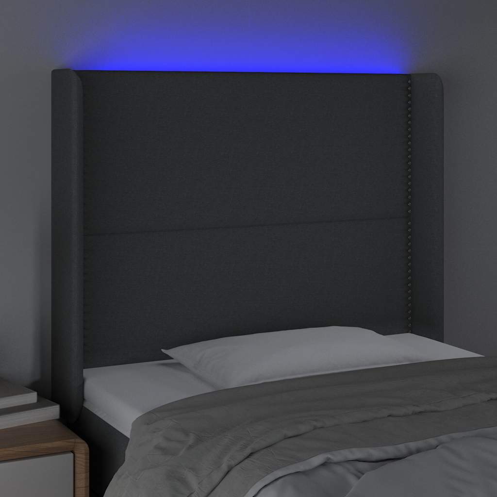Vidaxl hoofdbord led 103x16x118 128 cm stof donkergrijs