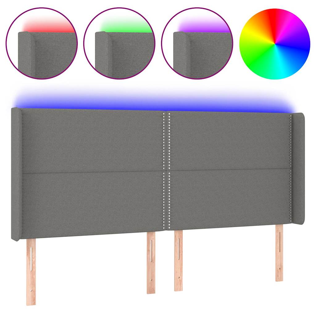 Vidaxl hoofdbord led 183x16x118 128 cm stof donkergrijs