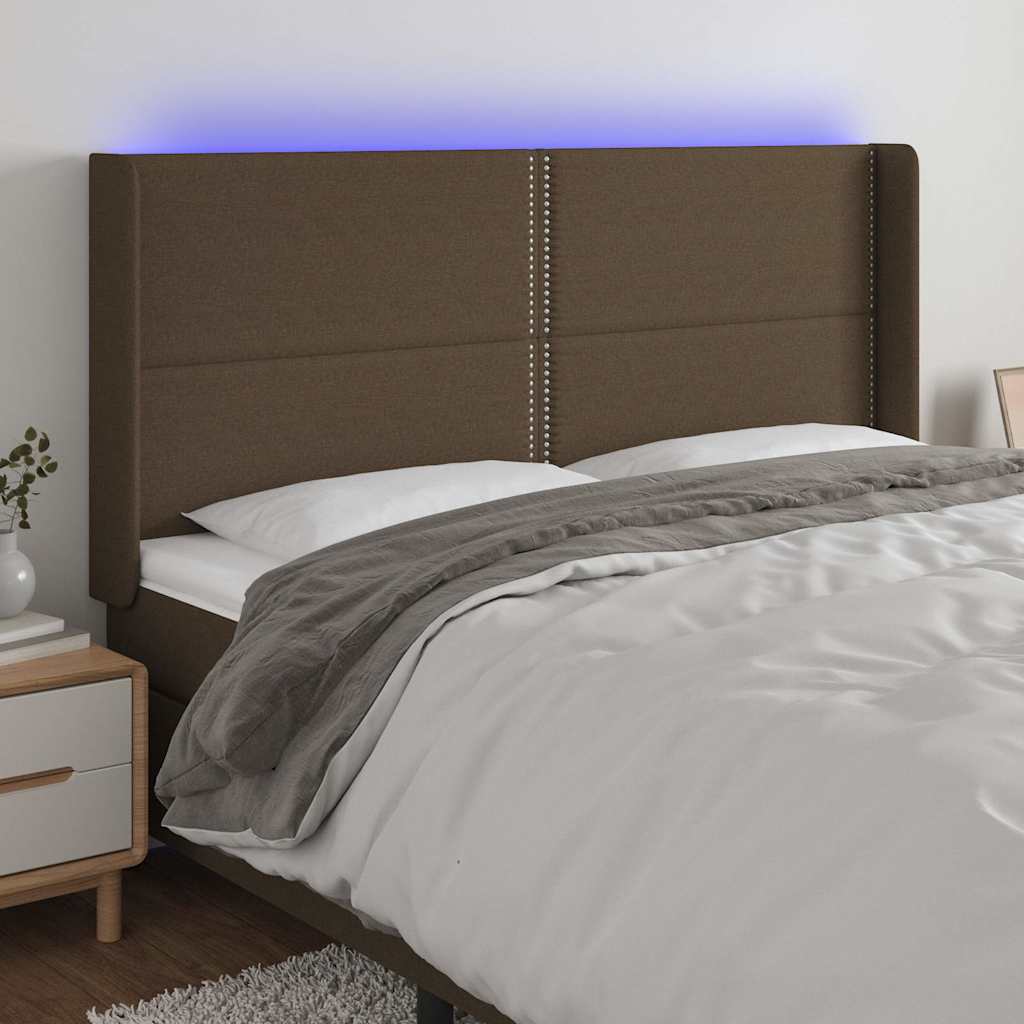 Vidaxl hoofdbord led 183x16x118 128 cm stof donkerbruin