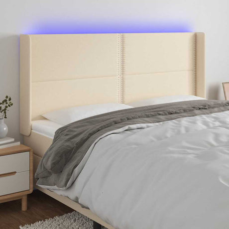Vidaxl hoofdbord led 183x16x118 128 cm stof crèmekleurig