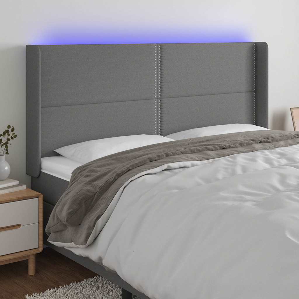 Vidaxl hoofdbord led 203x16x118 128 cm stof donkergrijs