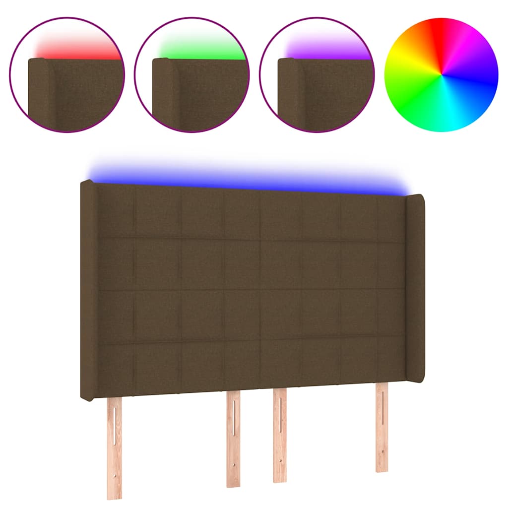 Vidaxl hoofdbord led 147x16x118 128 cm stof donkerbruin