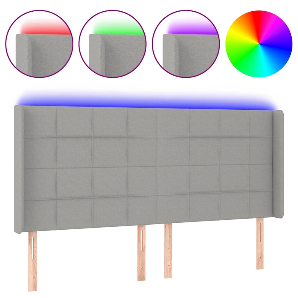 Vidaxl hoofdbord led 203x16x118 128 cm stof lichtgrijs