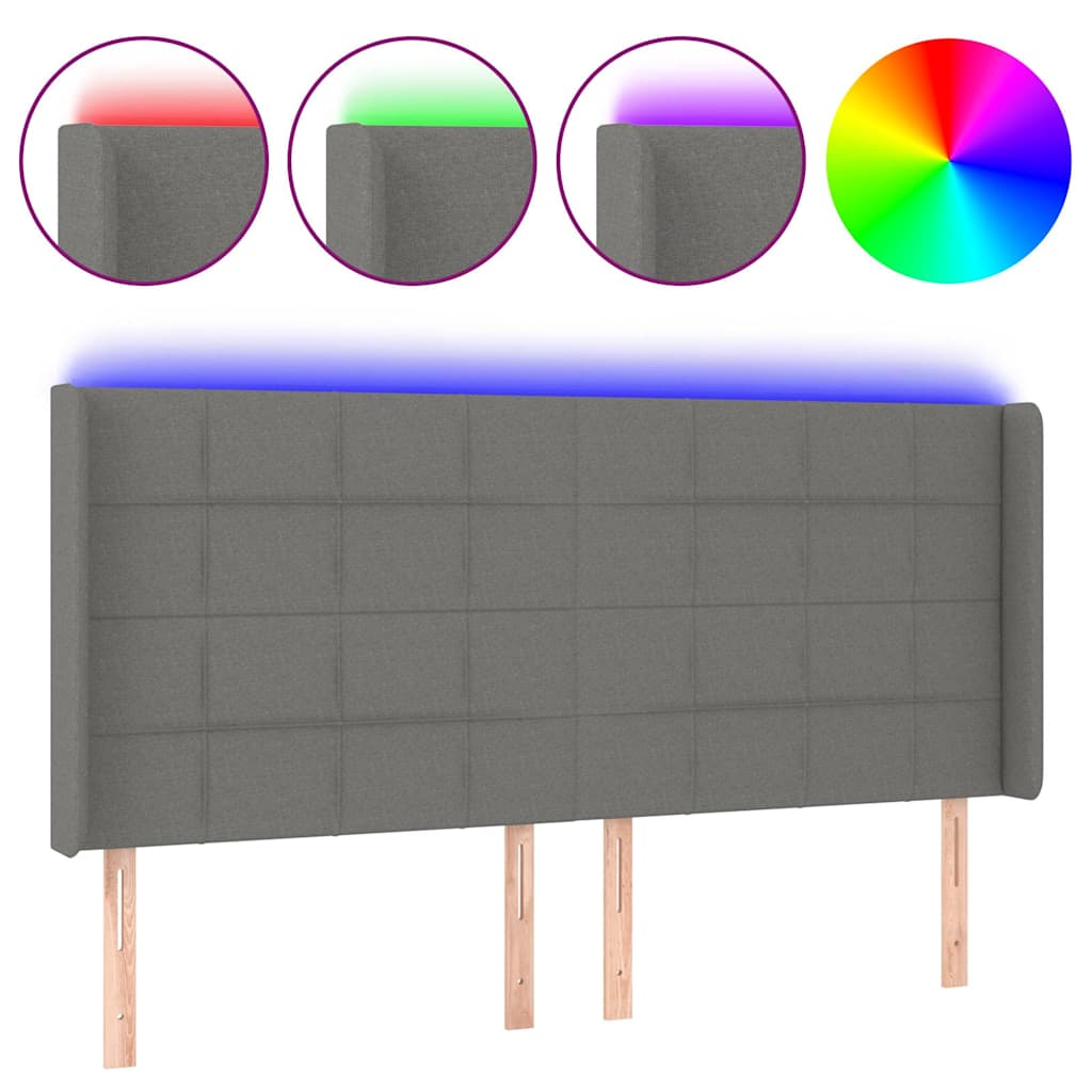 Vidaxl hoofdbord led 203x16x118 128 cm stof donkergrijs