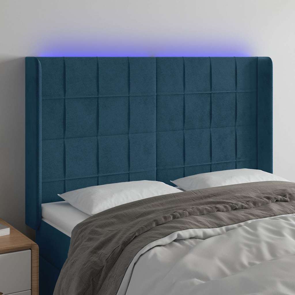 Vidaxl hoofdbord led 147x16x118 128 cm fluweel donkerblauw