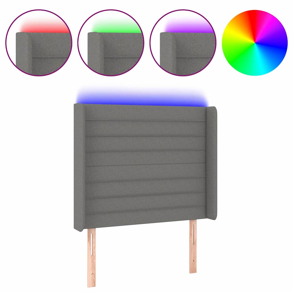 Vidaxl hoofdbord led 83x16x118 128 cm stof donkergrijs