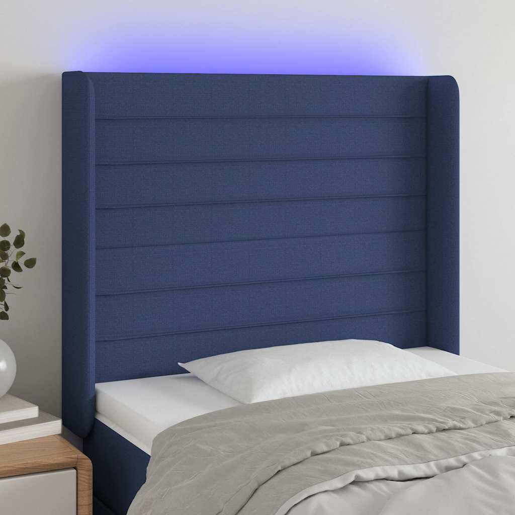 Vidaxl hoofdbord led 83x16x118 128 cm stof blauw