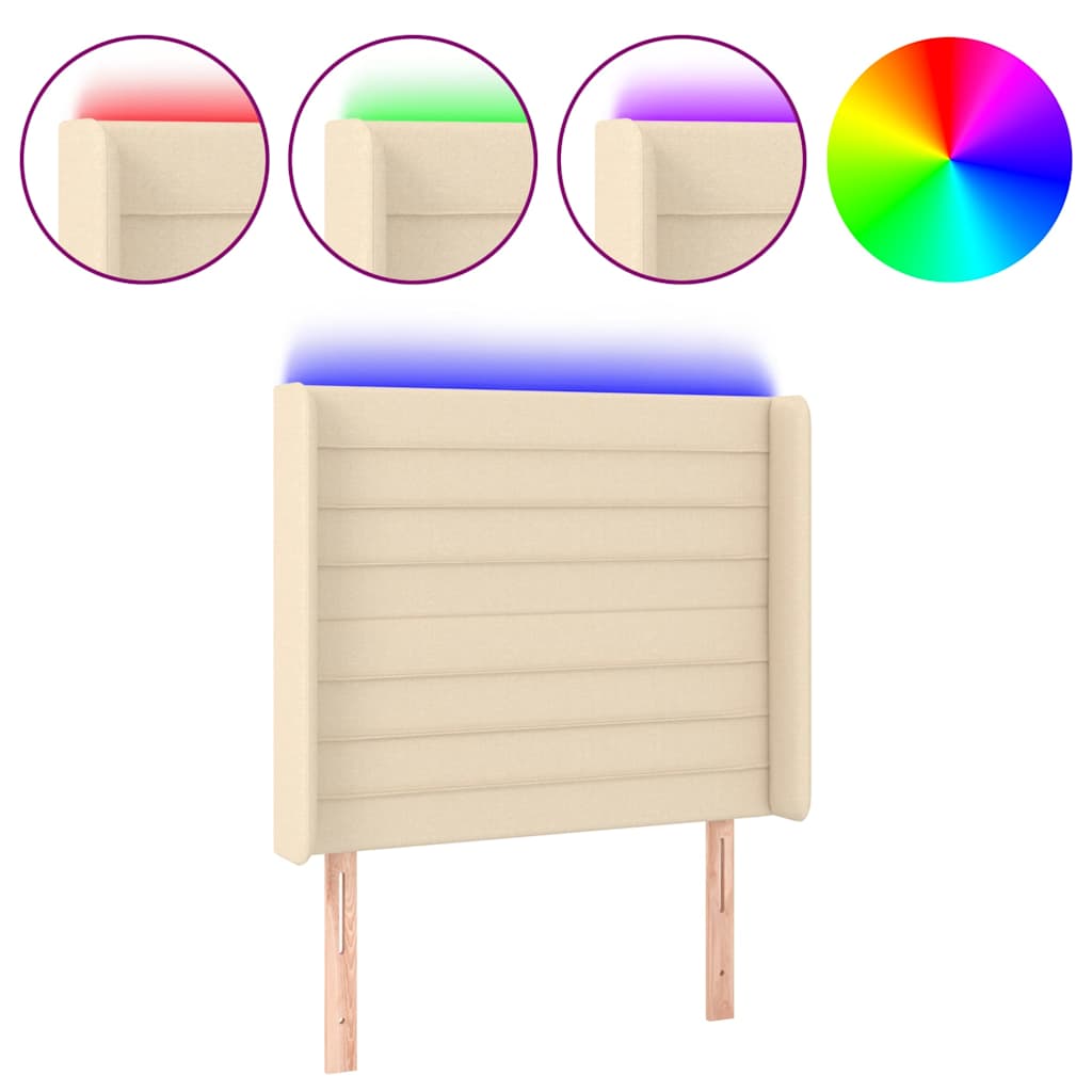 Vidaxl hoofdbord led 103x16x118 128 cm stof crèmekleurig