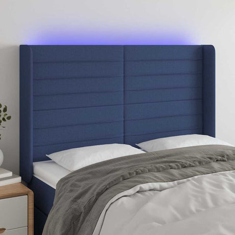 Vidaxl hoofdbord led 147x16x118 128 cm stof blauw