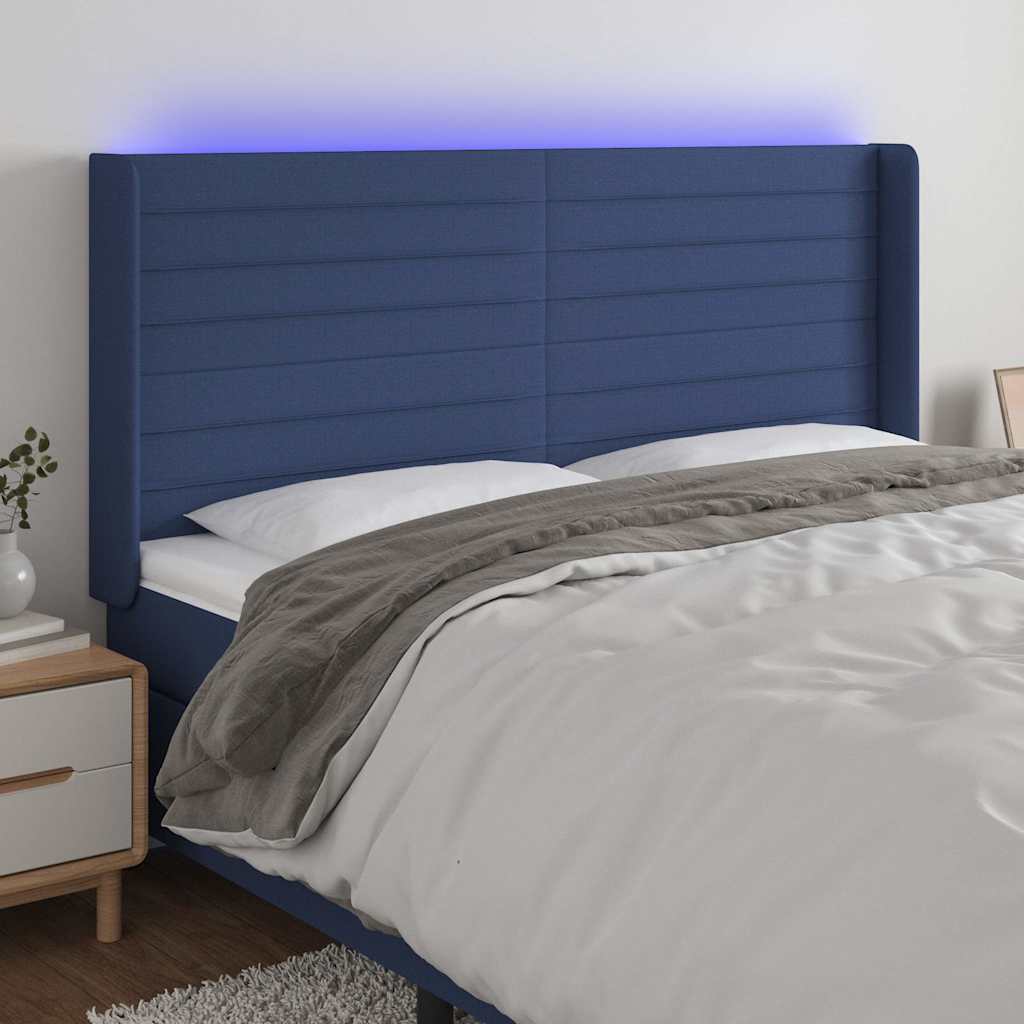 Vidaxl hoofdbord led 163x16x118 128 cm stof blauw