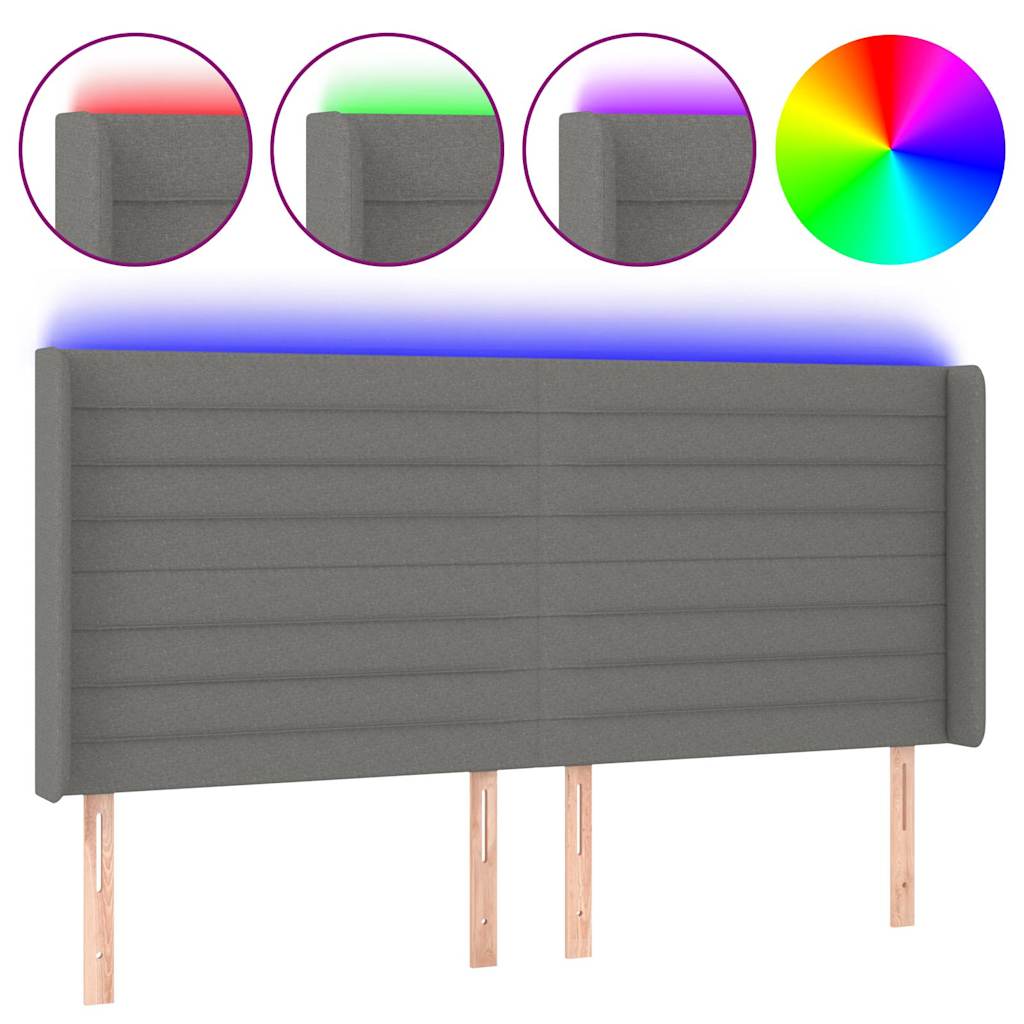 Vidaxl hoofdbord led 203x16x118 128 cm stof donkergrijs