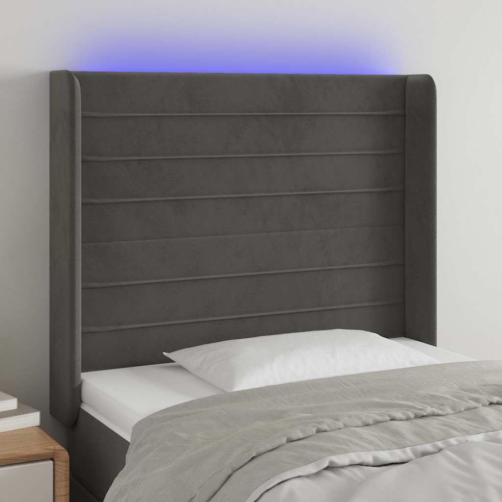 Vidaxl hoofdbord led 83x16x118 128 cm fluweel donkergrijs