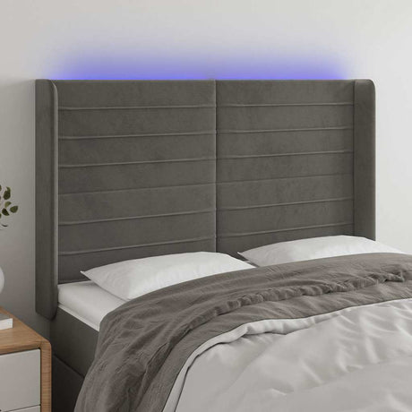 Vidaxl hoofdbord led 147x16x118 128 cm fluweel donkergrijs