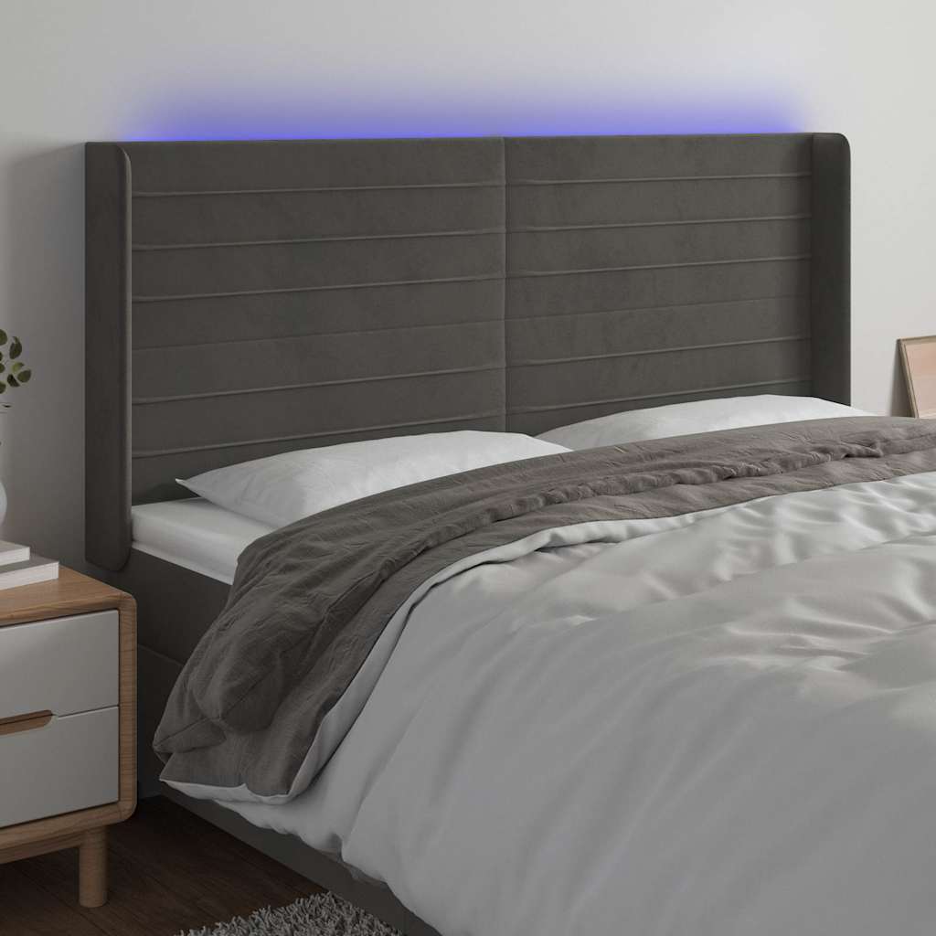 Vidaxl hoofdbord led 163x16x118 128 cm fluweel donkergrijs